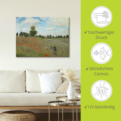 ARTland Leinwandbilder Wandbild Bild auf Leinwand 80x60 cm Wanddeko Wiese Sommer Bäume Mohnblumen Wa