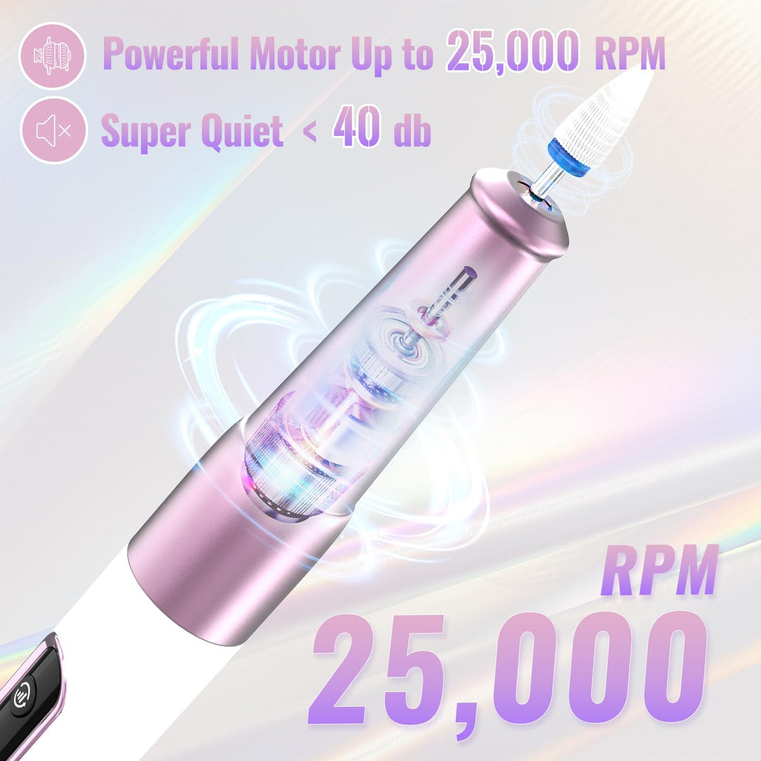 Nagelfräser, Denabuty Elektrische Nagelfeile Kabellos 12 in 1 Fräser für Gelnägel 25000 u/Min, USB W