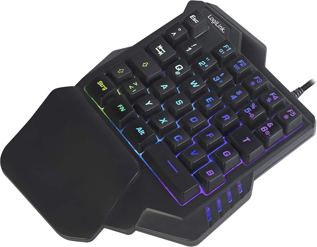 LogiLink Beleuchtete Einhand-Gaming Tastatur mit ergonomischer Handauflage und grossartigen Lichteff