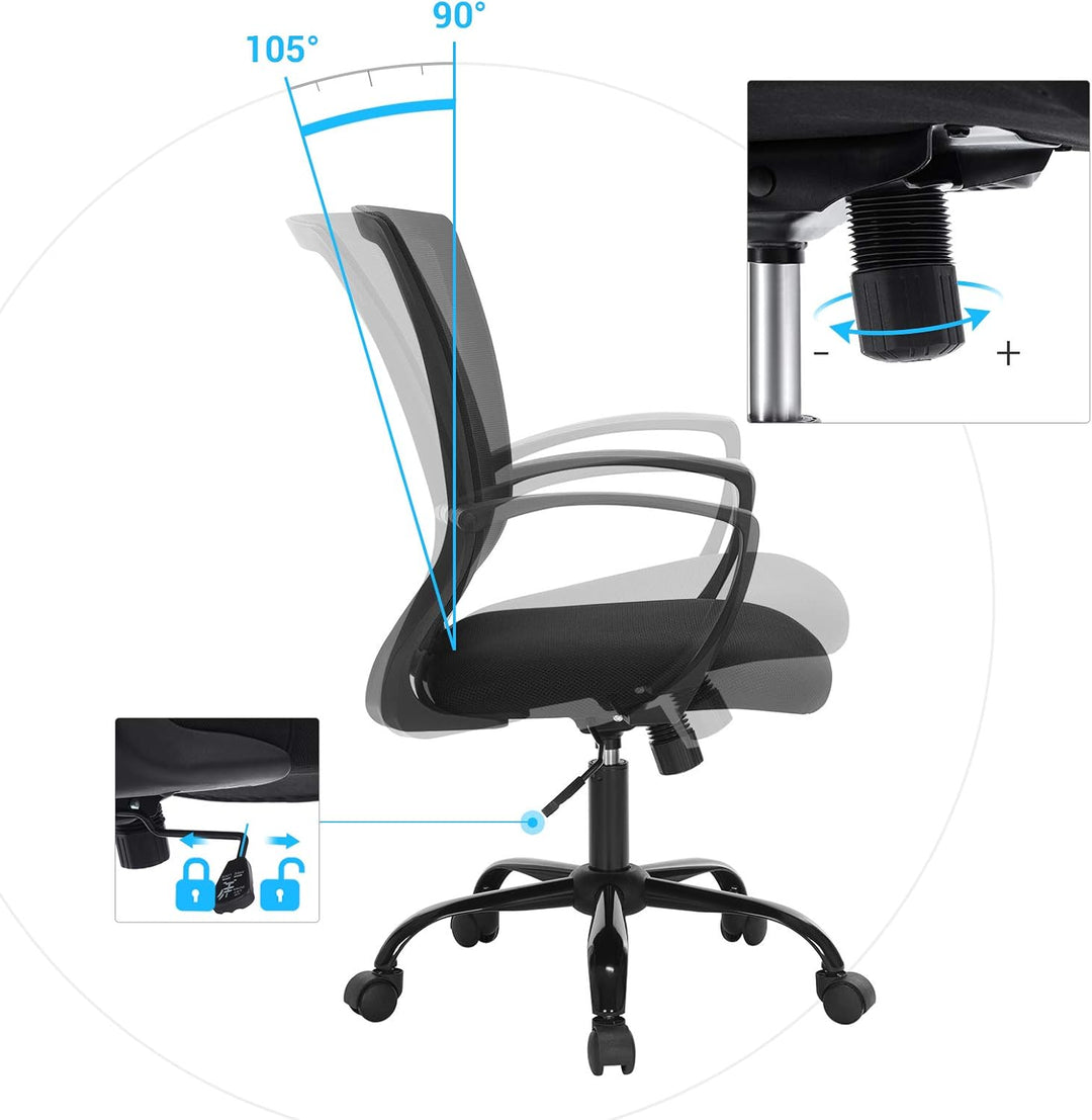 SONGMICS Bürostuhl, Schreibtischstuhl mit Netzbespannung, höhenverstellbarer Computerstuhl, 360° Dre