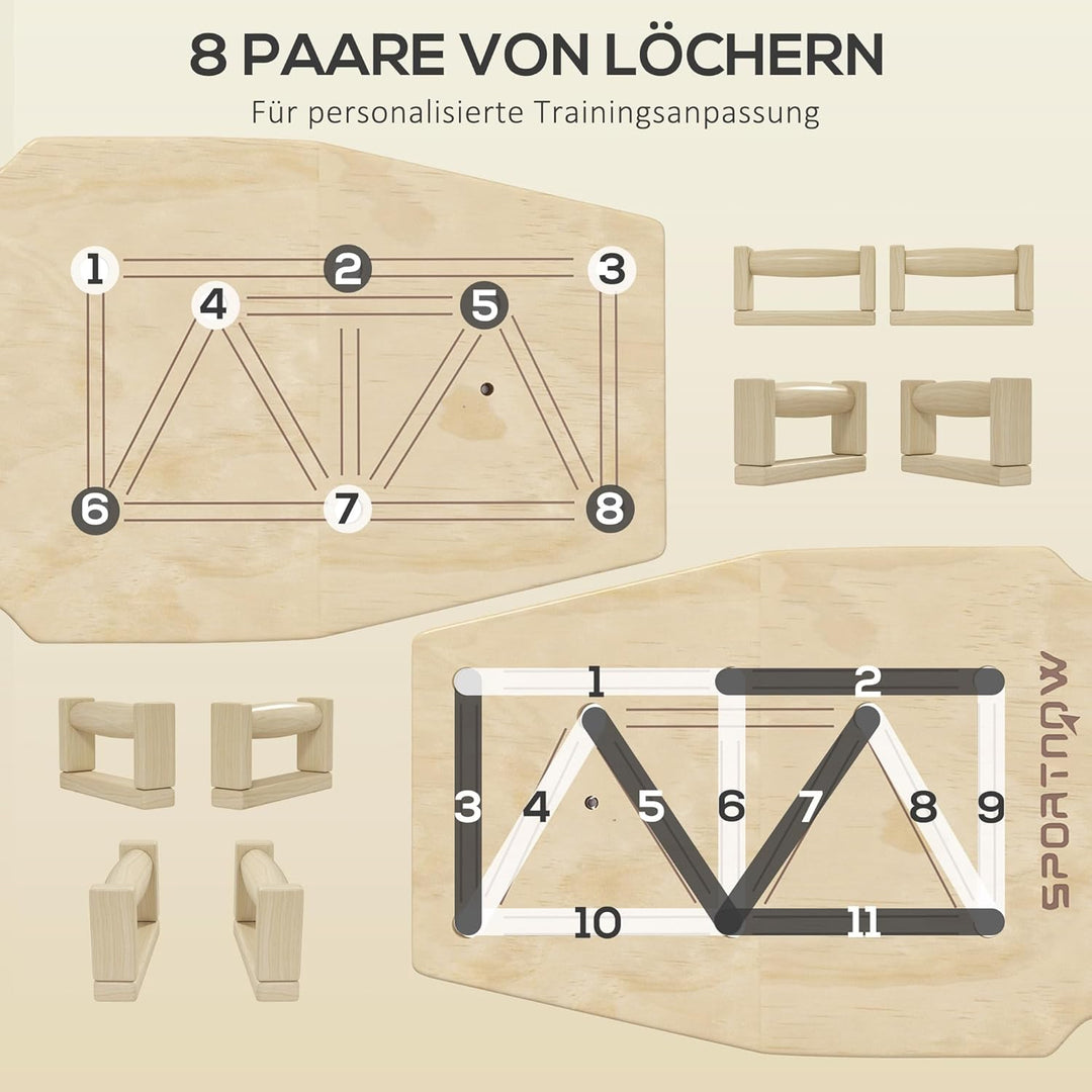 SPORTNOW Liegestützgriffe aus Holz Fitness Parallettes inkl. Widerstandsbänder, 11 Übungen, Push Up