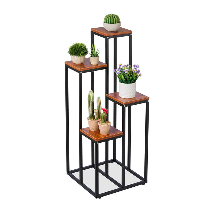 Relaxdays Pflanzenständer Blumentreppe, 4 Ablagen, HxBxT: 80 x 40 x 40 cm, platzsparend, Stahl, MDF,