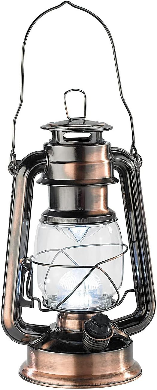 Westfalia Sturmlaterne aus bronzefarbenem Metall, mit 14 dimmbaren, warmweissen LEDs, 2x Mono D