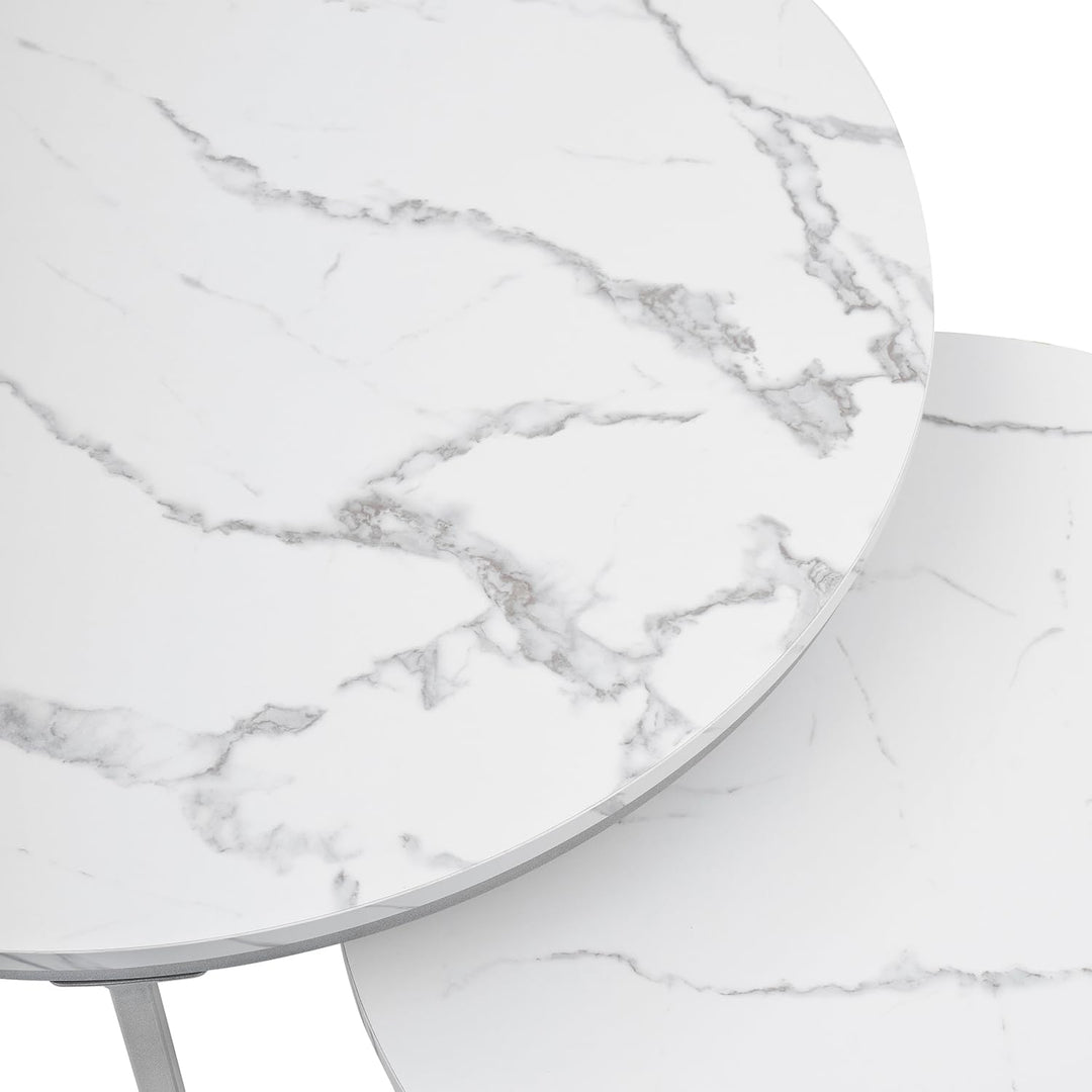 hitsuki Couchtisch, Marmor Couchtisch Silber, Couchtisch Rund 2er Set, Wohnzimmertisch weiss aus Met