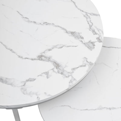 hitsuki Couchtisch, Marmor Couchtisch Silber, Couchtisch Rund 2er Set, Wohnzimmertisch weiss aus Met