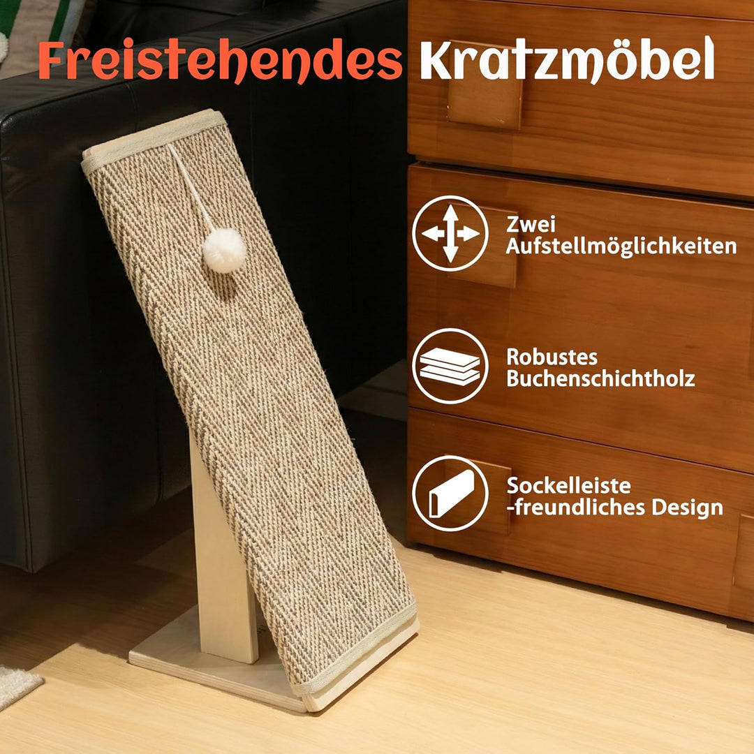 PETKARAY Kratzbrett Katze, 65 cm Kratzsäule aus natürlichem Sisal mit Rampe, stabiles L-förmiges Kat