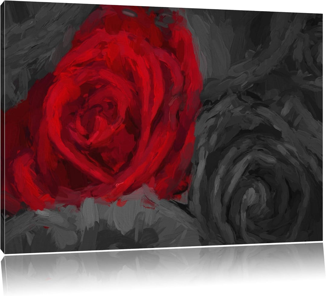 romantische rote Rosen schwarz/weiss Deluxe Format: 100x70 cm auf Leinwand, XXL riesige Bilder ferti