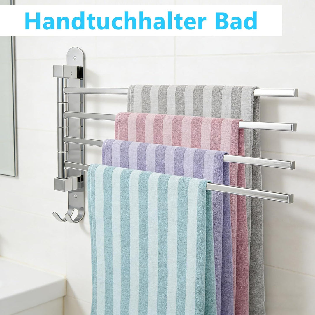 Handtuchhalter mit 4 Drehbaren Armen 180° Rotierend Handtuchstange für Einfachen Zugang Wandmontage