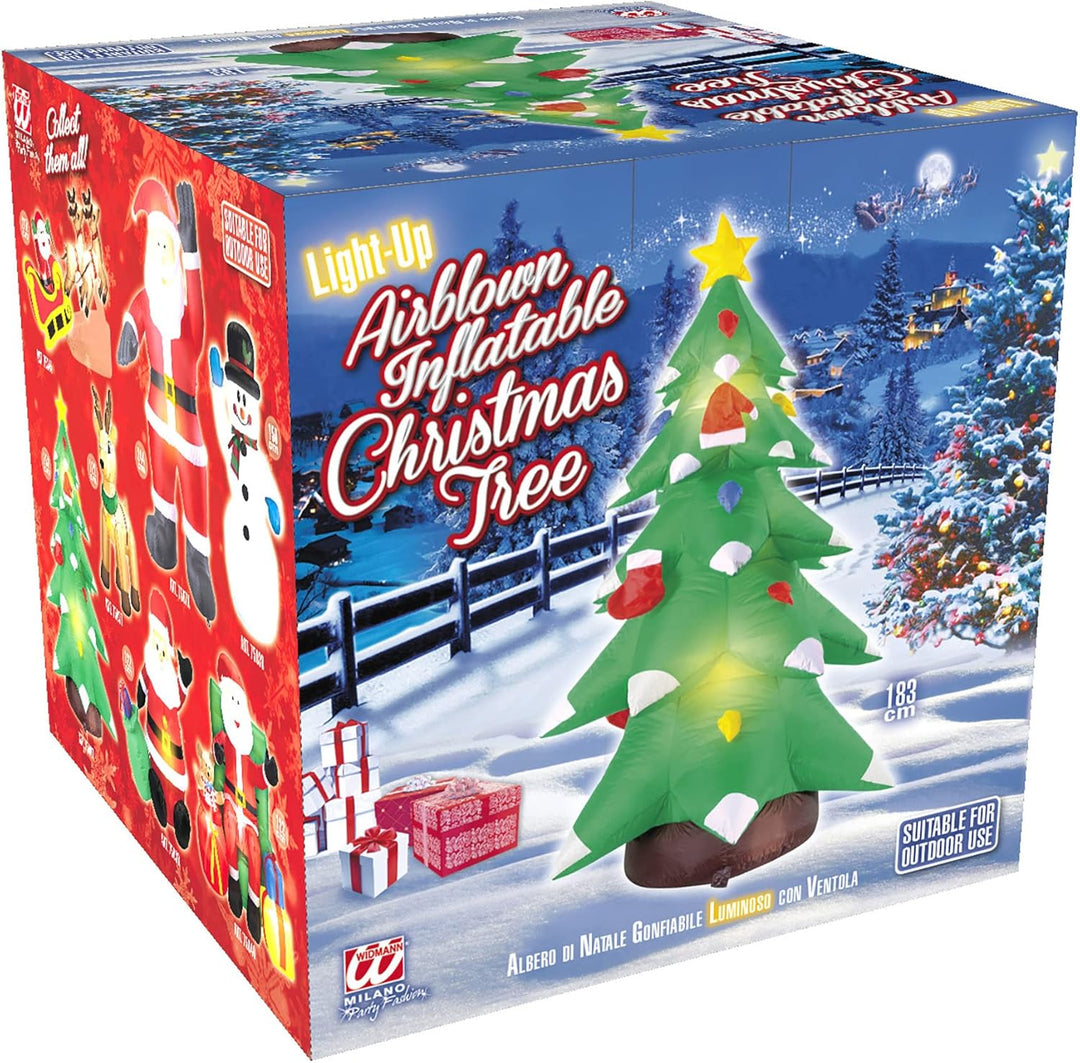 Widmann 7506T - Aufblasbarer leuchtender Weihnachtsbaum mit integriertem Gebläse, 183 cm, Dekoration