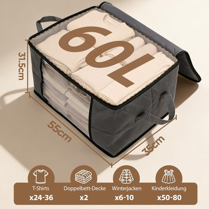 Sekey 4 Stück 60L Aufbewahrungstasche, Faltbare Kleiderschrank Organizer, Stoff-Aufbewahrungsbox mit