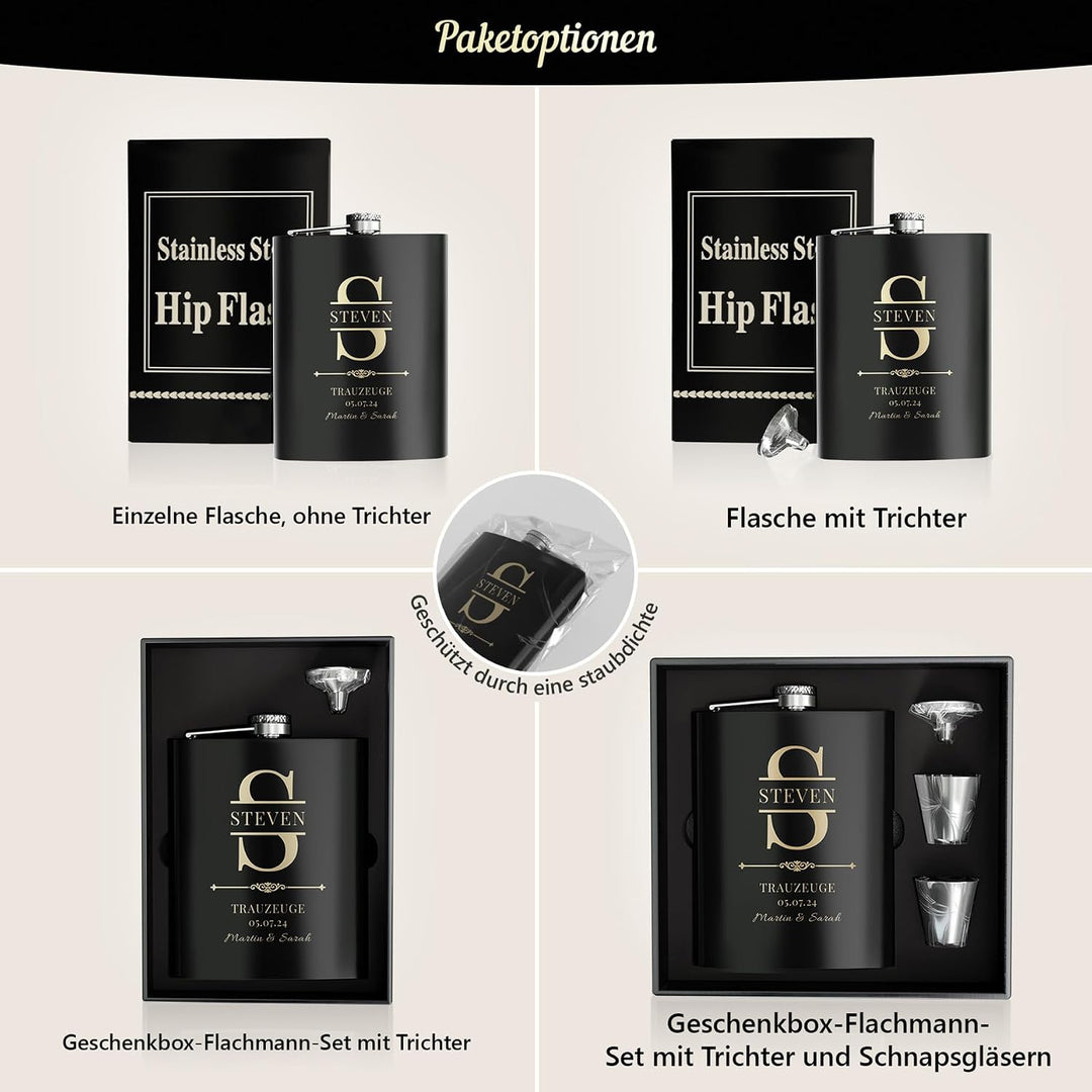 Flachmann Mit Gravur, 2 Stück Flachmänner Personalisiert 227ml/8oz für Trauzeugen Geschenke, Gravier