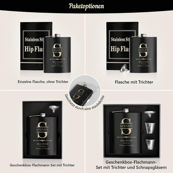 Flachmann Mit Gravur, 2 Stück Flachmänner Personalisiert 227ml/8oz für Trauzeugen Geschenke, Gravier