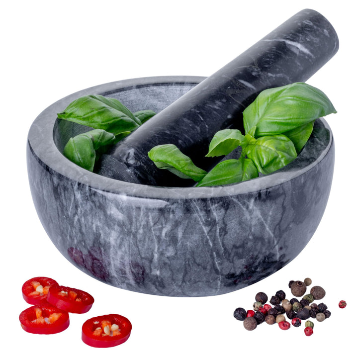 Homiu Stössel und Mörser Premium Naturgranit, solide und langlebig, Gewürz- und Kräuterzerkleinerere