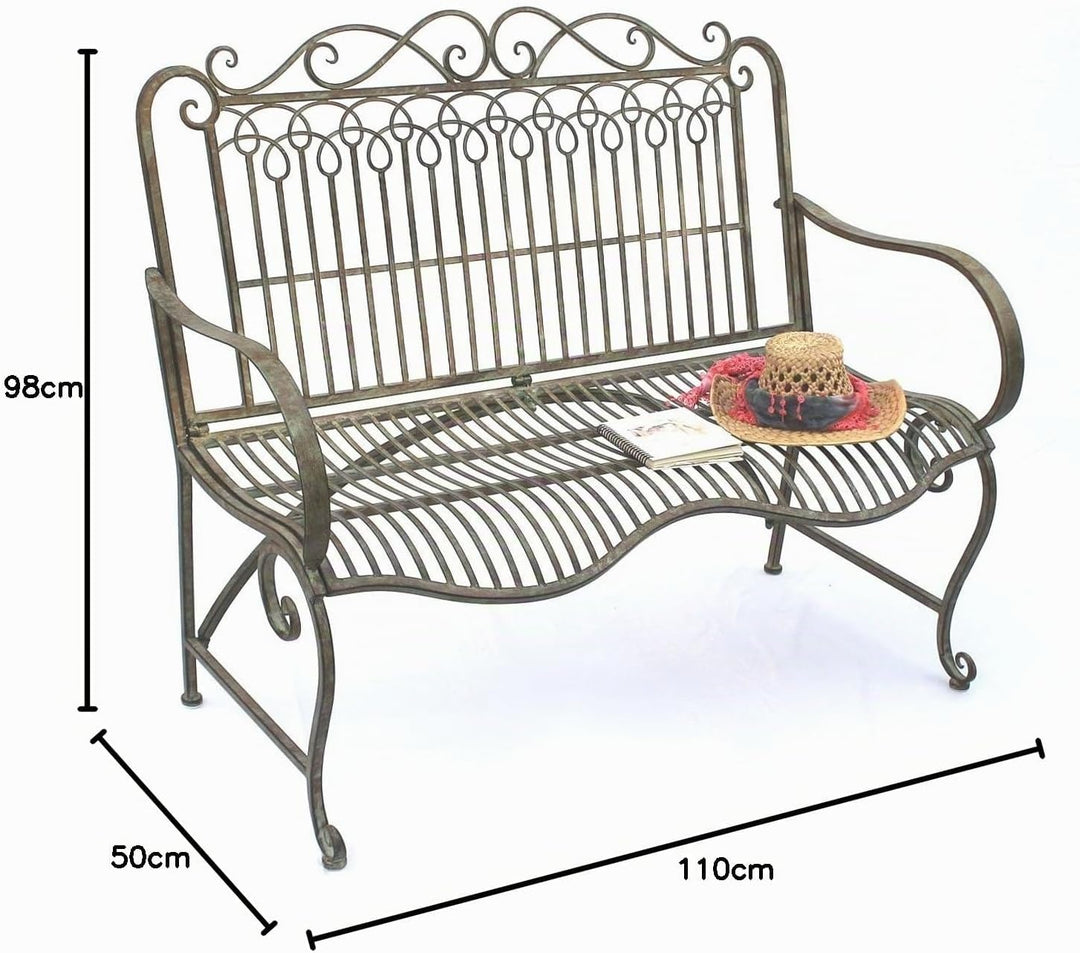 DanDiBo Gartenbank Metall Wetterfest Patina Grün 110 cm 2 Sitzer Sitzbank JC150014 Parkbank Eisen Ga