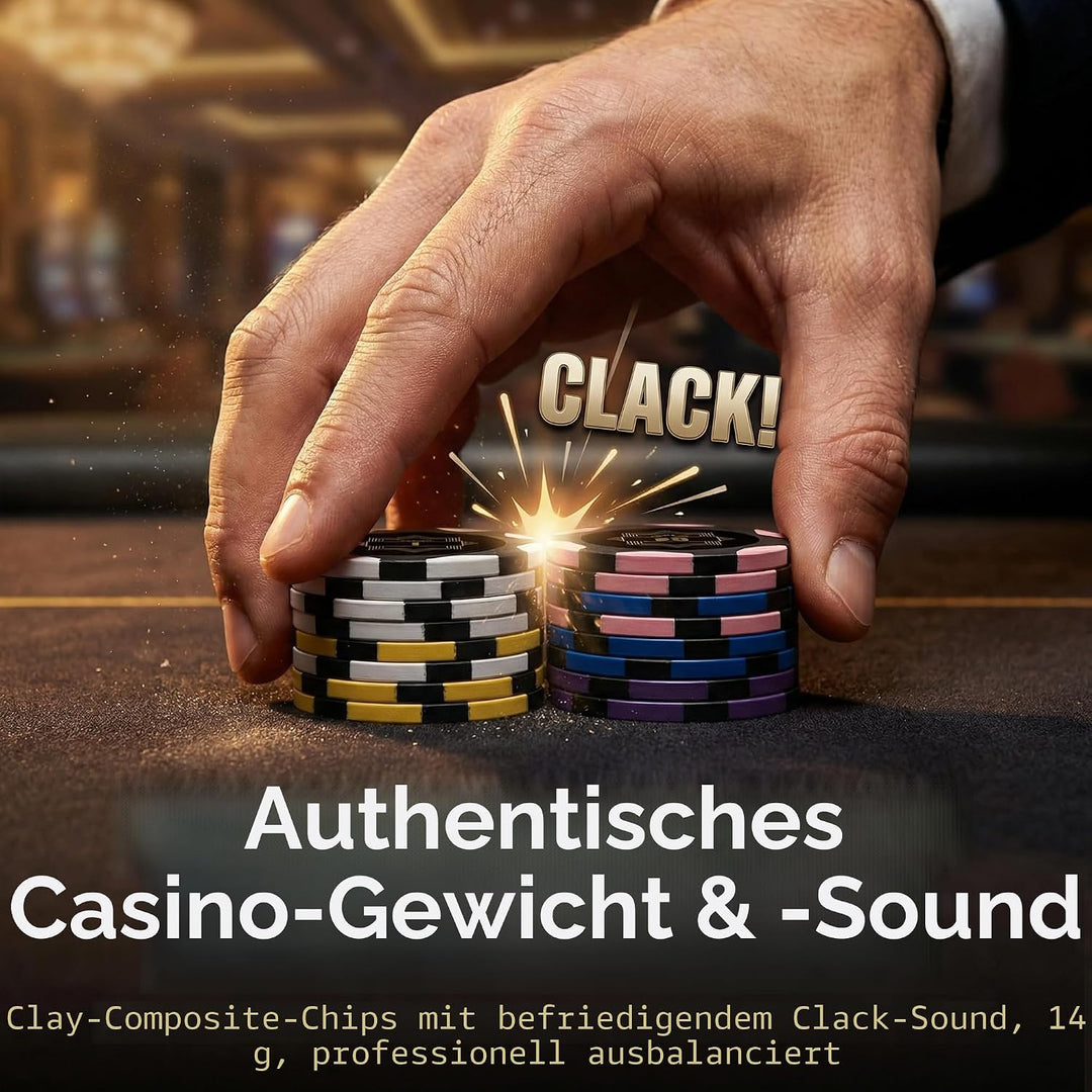 Pokerchip-Set 500 Stück mit nummerierten Bezeichnungen für Casinospiele, inklusive professioneller T