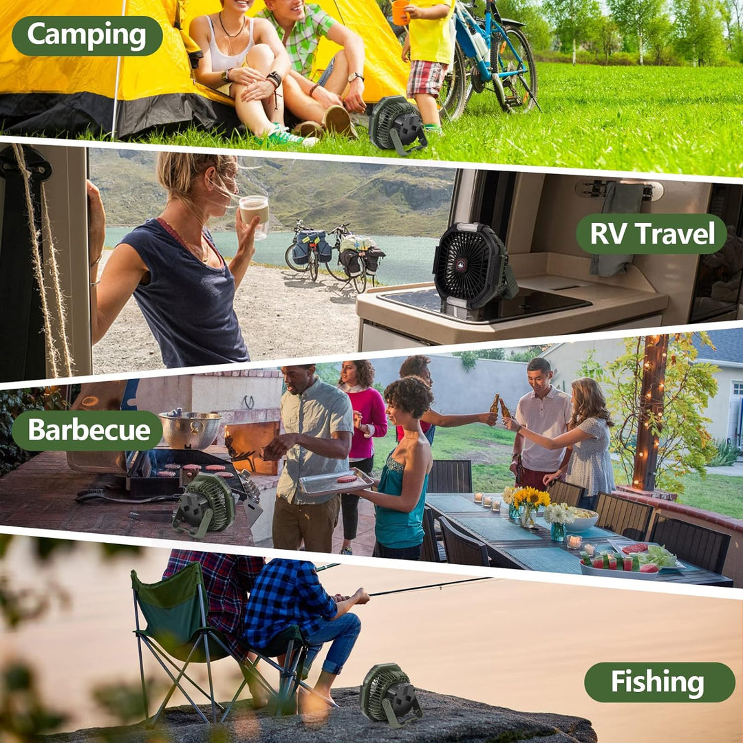 ZWOOS USB Camping Ventilator, 10400mAh Wiederaufladbar Tisch Wand/Leise Ventilator mit 4 Geschwindig