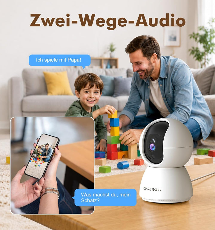 2.4/5GHz Überwachungskamera Innen WLAN mit 2K (3MP) HD Kamera Überwachung Innen PTZ– Bewegungserkenn