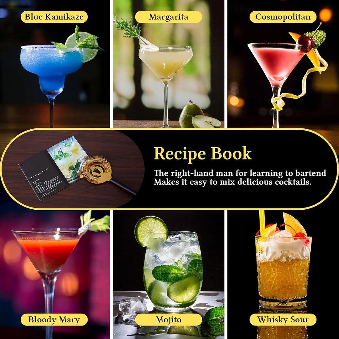 Zanfqvo Cocktail Shaker Set - 14 Stück Edelstahl Cocktail Set mit Ständer und Rezeptbuch - 700ml Per