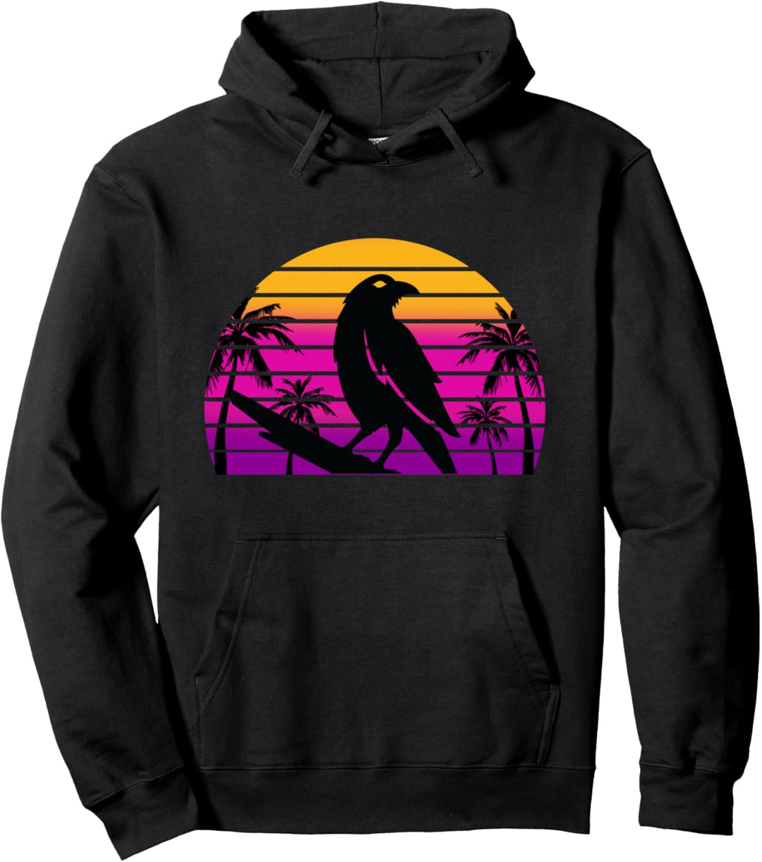 Schwarzer Rabe Krähe Retro Sunset Aesthetic Pullover Hoodie