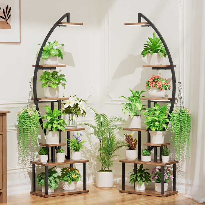 BACEKOLL Pflanzenständer mit Wachstumslicht - 7 Ebenen Blumenständer 165cm Metall Holz Pflanzenregal