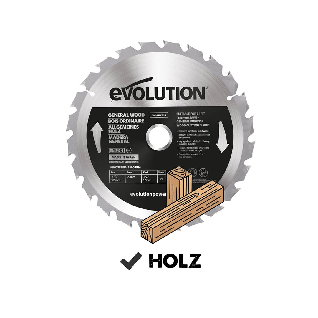 Evolution Power Tools GW185TCT-24 – 185 mm houtzaagblad – met hardmetalen uitgeruste 30-tandconfigur