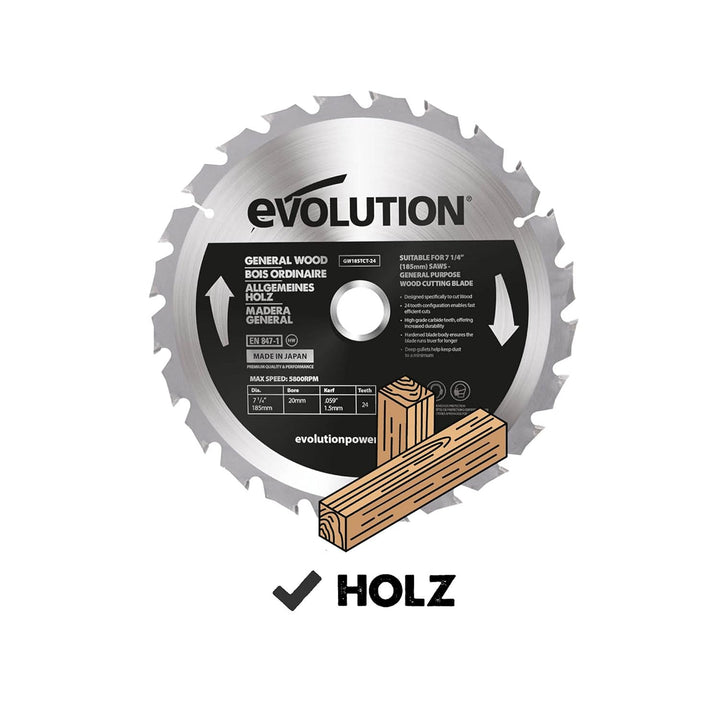 Evolution Power Tools GW185TCT-24 – 185 mm houtzaagblad – met hardmetalen uitgeruste 30-tandconfigur