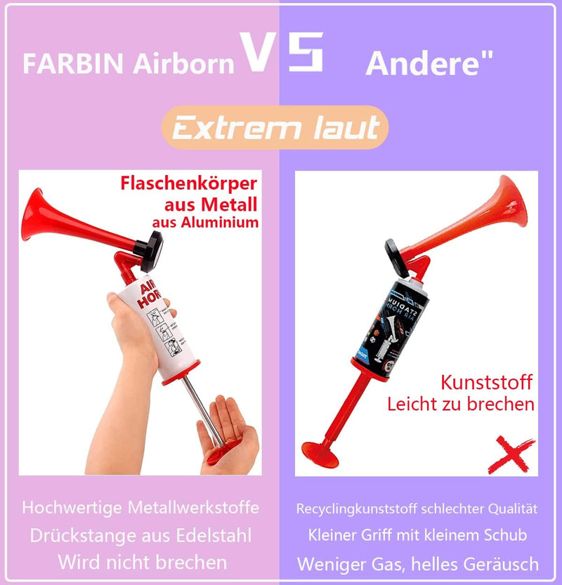 Luftdruck-Fanfare Air Horn Extrem Laut, Hupen Gas Tröte FARBIN Pump Signalhorn, Gashupe Lufthorn Han