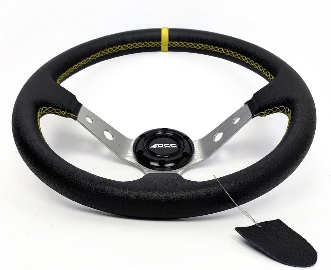 Occ Motor Sport Offset Lenkrad Auto Track Modell Leder Silberarme - 90 Mm Vollstichrad - 350 Mm (14
