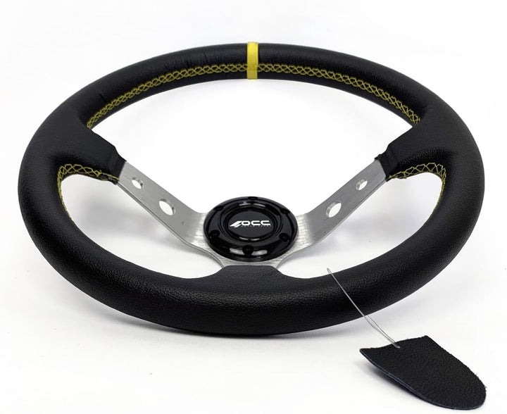 Occ Motor Sport Offset Lenkrad Auto Track Modell Leder Silberarme - 90 Mm Vollstichrad - 350 Mm (14