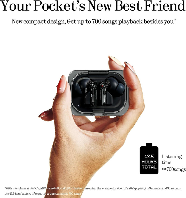 Nothing Ear (a) kopfhörer kabellos Bluetooth mit ANC, Bass-Enhance-Algorithmus und bis zu 42,5 Stund