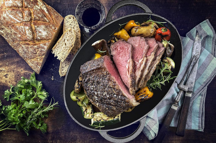 DREIZACK DREIZACK Gusseisenbräter mit Grilldeckel, multifunktionaler Gusseisentopf, Gusseisenpfanne,