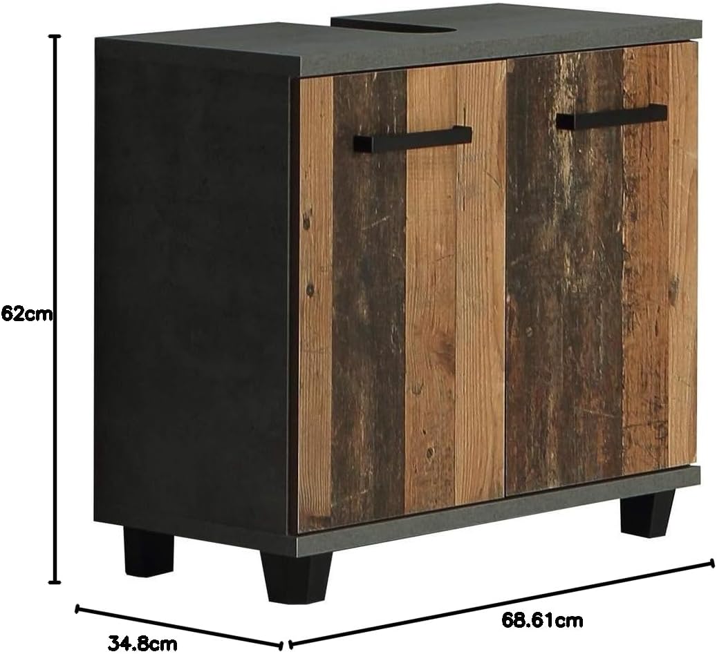 FORTE Veris Unterschrank mit 2 Türen, Holzwerkstoff, Betonoptik/Old Wood Vintage, 62 x 68,6 x 34,8 c