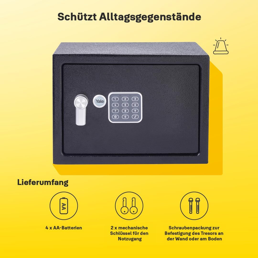 Yale Elektronischer Tresor mit Alarm - YEC/250/DB2 - Medium - Schwarz - Standardsicherheit Neuer Sti