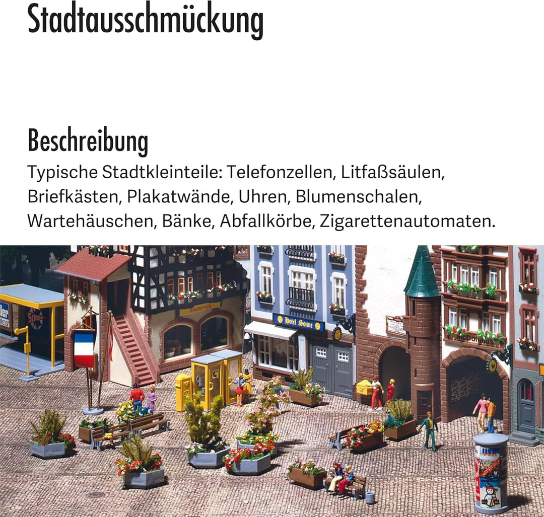 FALLER Stadtausschmückung Modellbausatz mit 117 Einzelteilen I Modelleisenbahn Zubehör H0 I Modellei