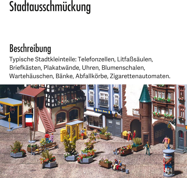 FALLER Stadtausschmückung Modellbausatz mit 117 Einzelteilen I Modelleisenbahn Zubehör H0 I Modellei