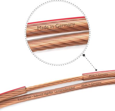 KabelDirekt – Lautsprecherkabel – Made in Germany – aus reinem Kupfer – 15m (2x6mm² HiFi Audio Boxen