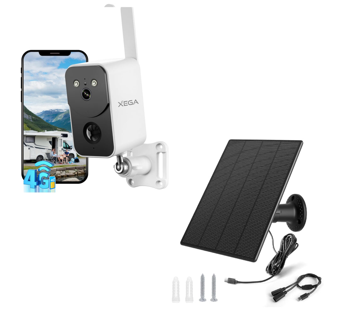 Xega 4G LTE Überwachungskamera mit SIM Karte 10000mAh Akku im Bundle mit 3.5W Solarpanel