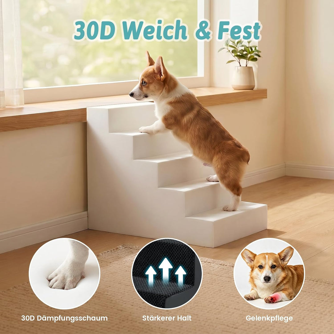 COZY KISS Hundetreppe für Kleine Hunde, 4 Stufen Haustiertreppe für Bett Couch Auto, 45cm Hoch Hochd