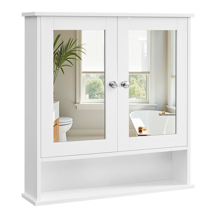 VASAGLE Spiegelschrank, Badschrank, Wandschrank, Hängeschrank mit 2 Spiegeltüren und offenem Fach, v