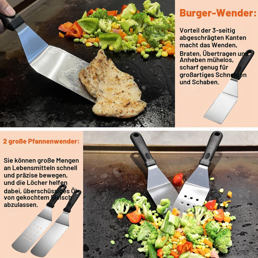 38PCS Grillspachtel Set, Professionelles Grillbesteck Kit für das Kochen im Freien, Edelstahl Grill