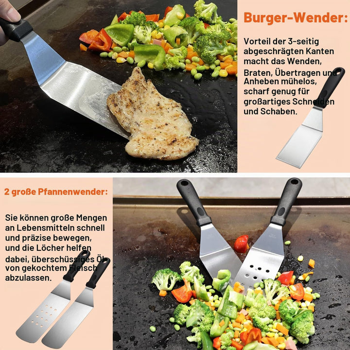 38PCS Grillspachtel Set, Professionelles Grillbesteck Kit für das Kochen im Freien, Edelstahl Grill