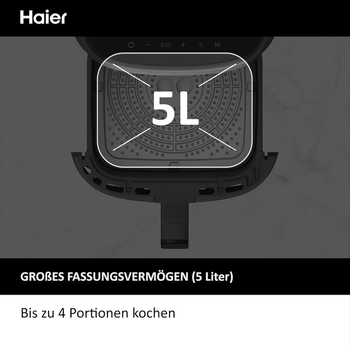 Haier Heissluftfritteuse mit LED DisplayI Airfryer mit 6 Programmen & 5L Volumen für 4 Personen I 15