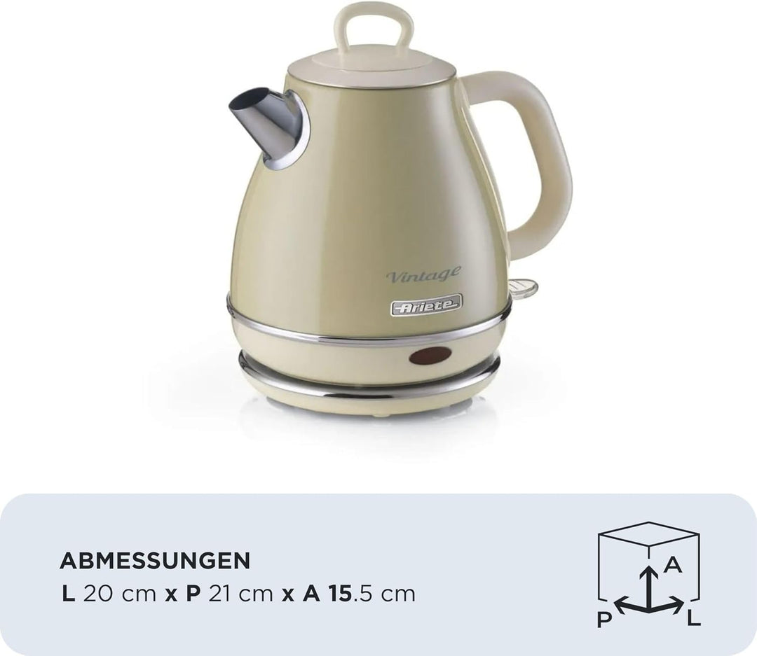 Ariete Vintage Wasserkocher 2868, Retro Elektrischer Wasserkocher mit Kabellosem 360°-Sockel, Abscha