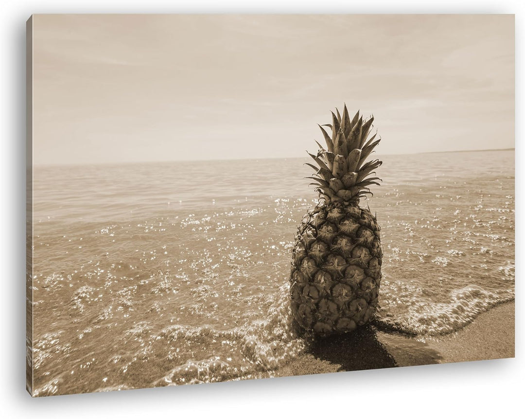 deyoli Ananas am Strand Format: 80x60 Effekt: Sepia als Leinwandbild, Motiv fertig gerahmt auf Echth