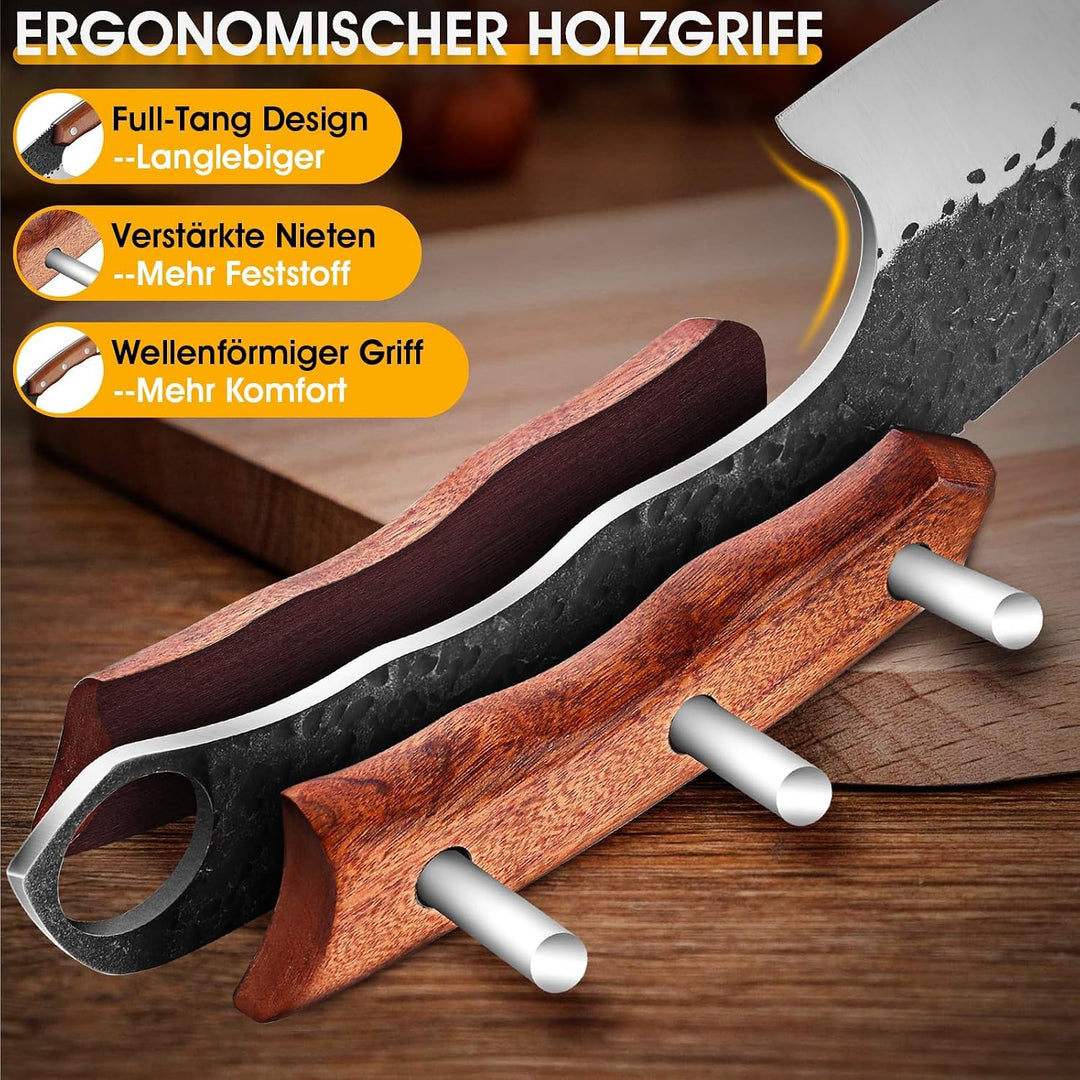 Purple Dragon Messer, Handgeschmiedetes Fleischmesser mit Lederscheide, Ultra Scharfes ATS-34 Hackme