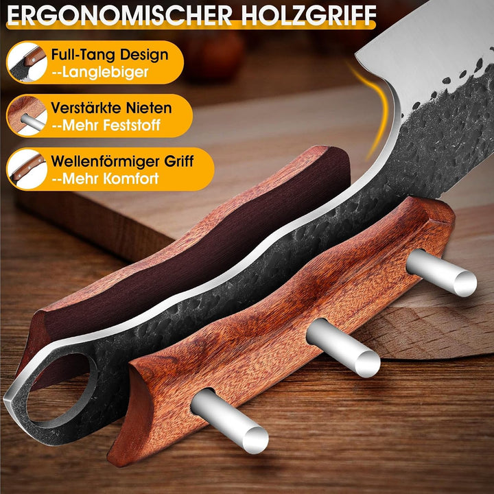 Purple Dragon Messer, Handgeschmiedetes Fleischmesser mit Lederscheide, Ultra Scharfes ATS-34 Hackme