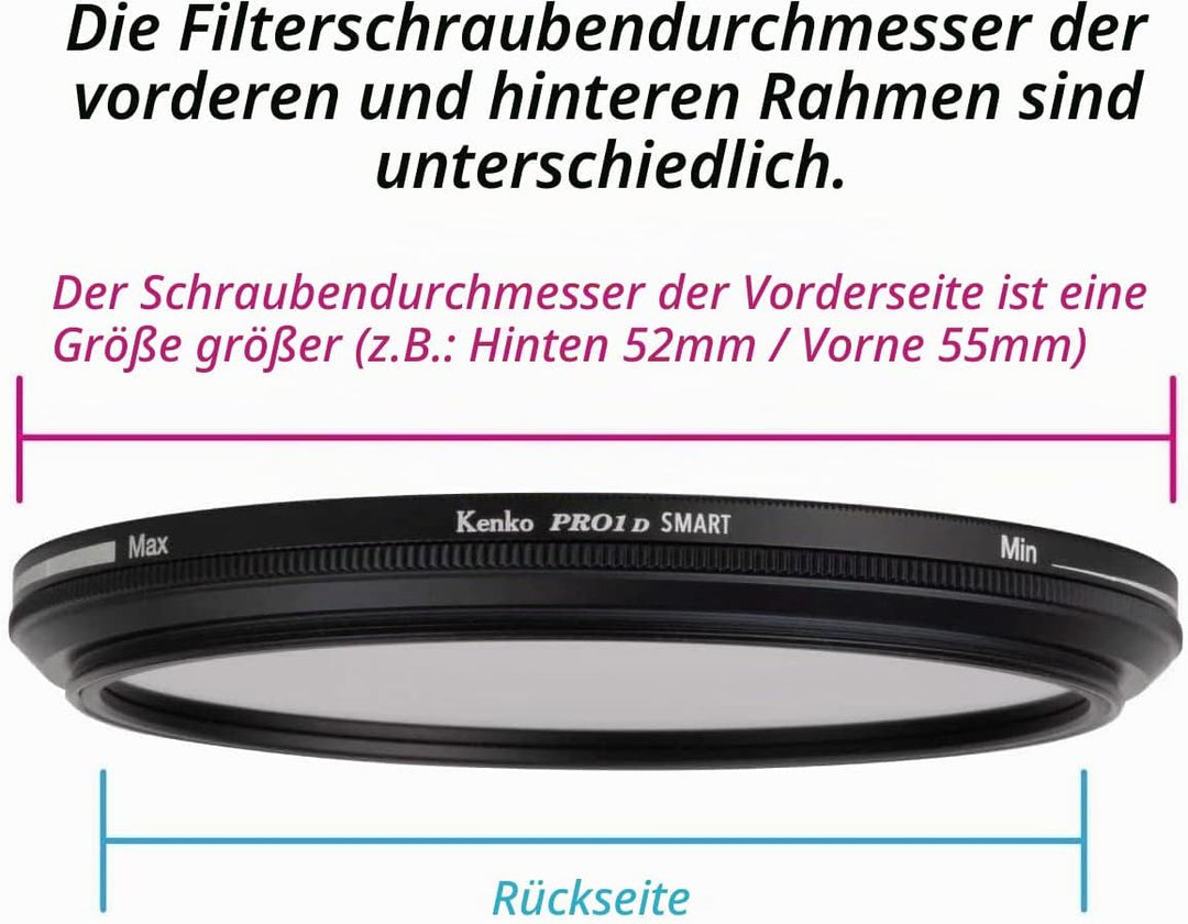 Kenko Variabler Graufilter PRO1D SMART Variable NDX ND3-450 67mm, für Videoaufnahmen, Einstellung de