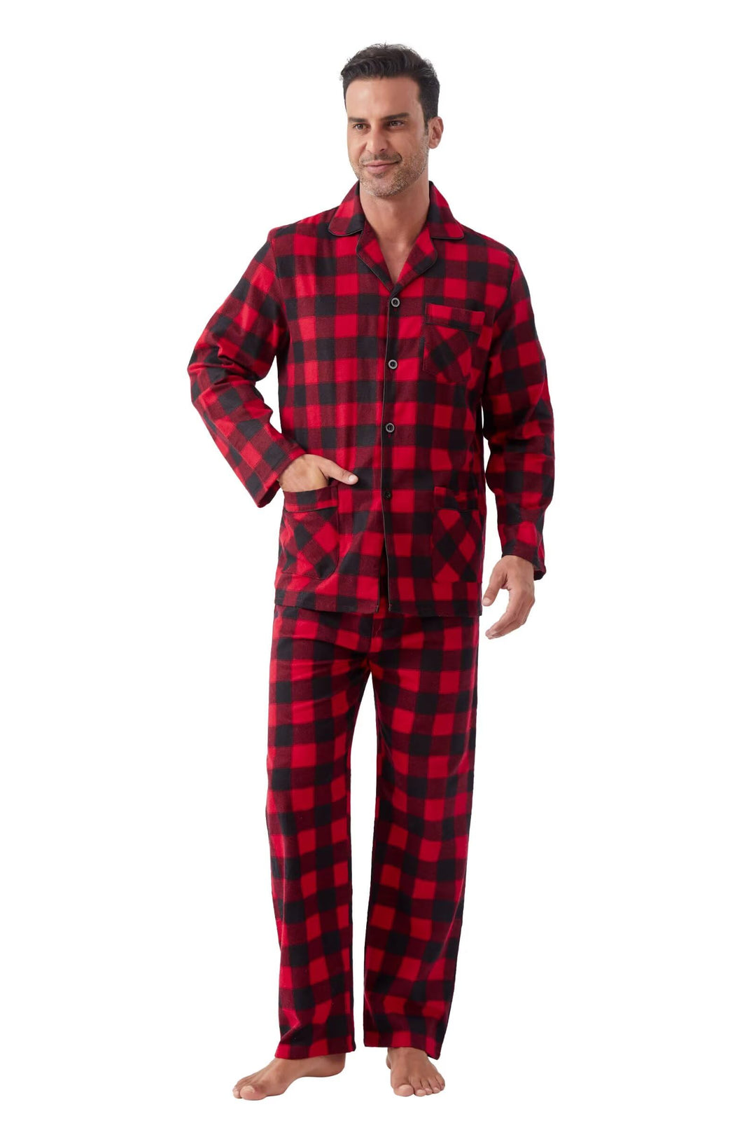 Amaxer 100% Baumwolle Herren Flanell Pyjamas Set Herren Pyjamas Home Fashion Pyjamas Langarm Hosen S