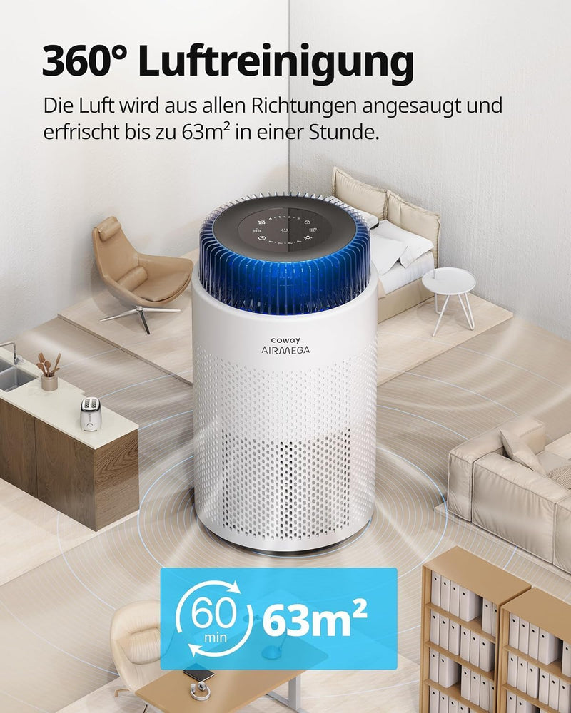 Coway Airmega 100 Energieeffizienz Luftreiniger Allergiker, langlebiger HEPA Luftfilter, superleiser