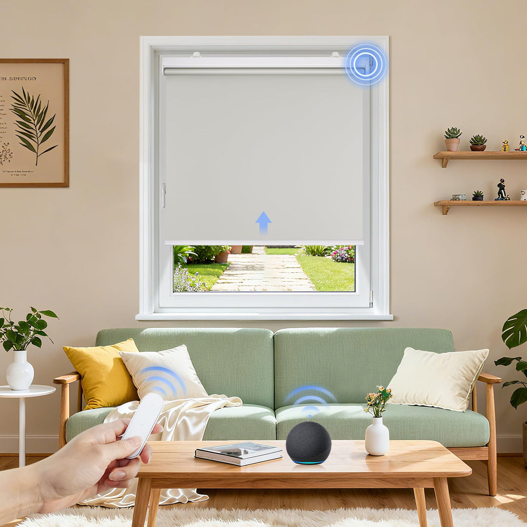 Grandekor Rollo Elektrisch 50x100cm Grau, Elektrisches Verdunklungsrollo Klemmfix ohne/mit Bohren, S
